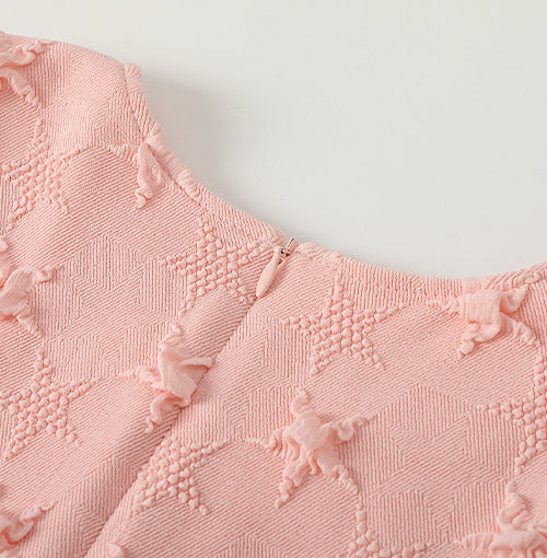 Clean Round Neckline detail on the Blush Star Jacquard Dress