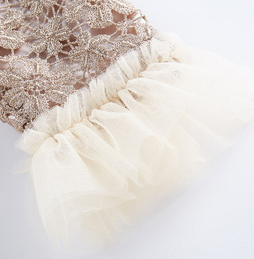 Polished Back Closure detail on the Champagne Lace Tulle Dress