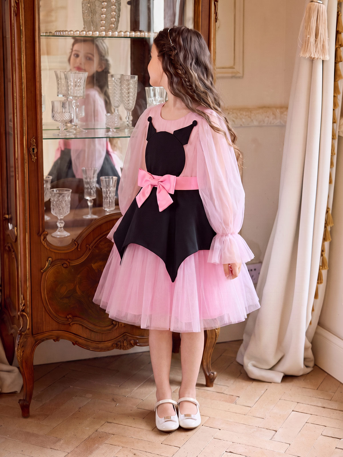 Side view of the Pink Midnight Bow Dress