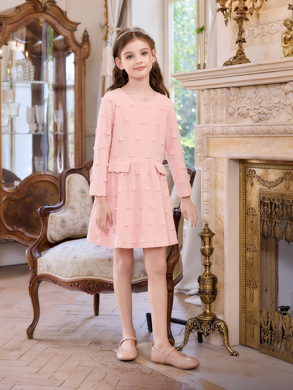 Close model view of the Blush Star Jacquard Dress