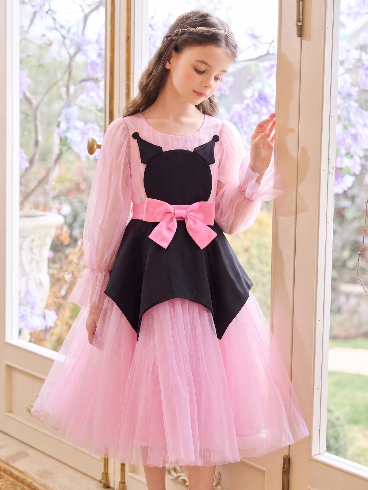 Close model view of the Pink Midnight Bow Dress