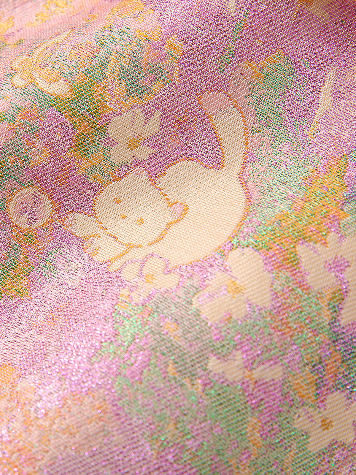 Pink and gold garden brocade with hidden cat detail