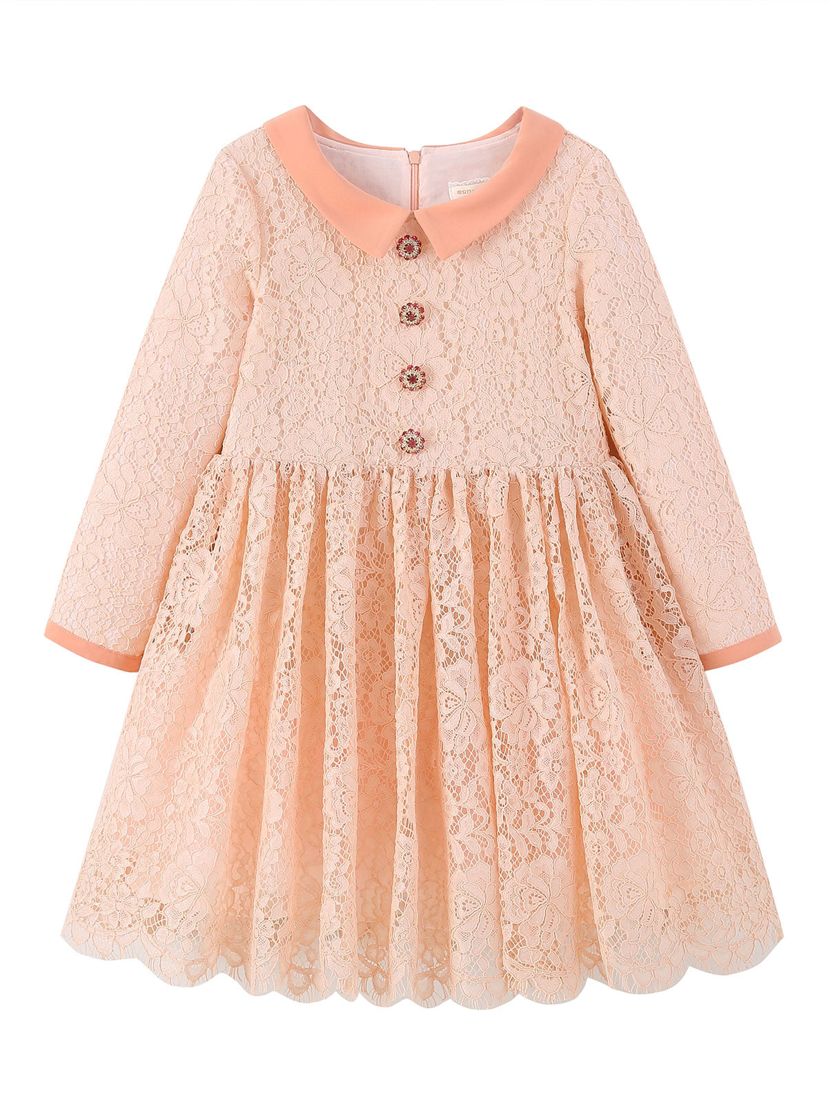 Front product view of the Peach Petal Pearl Lace Dress