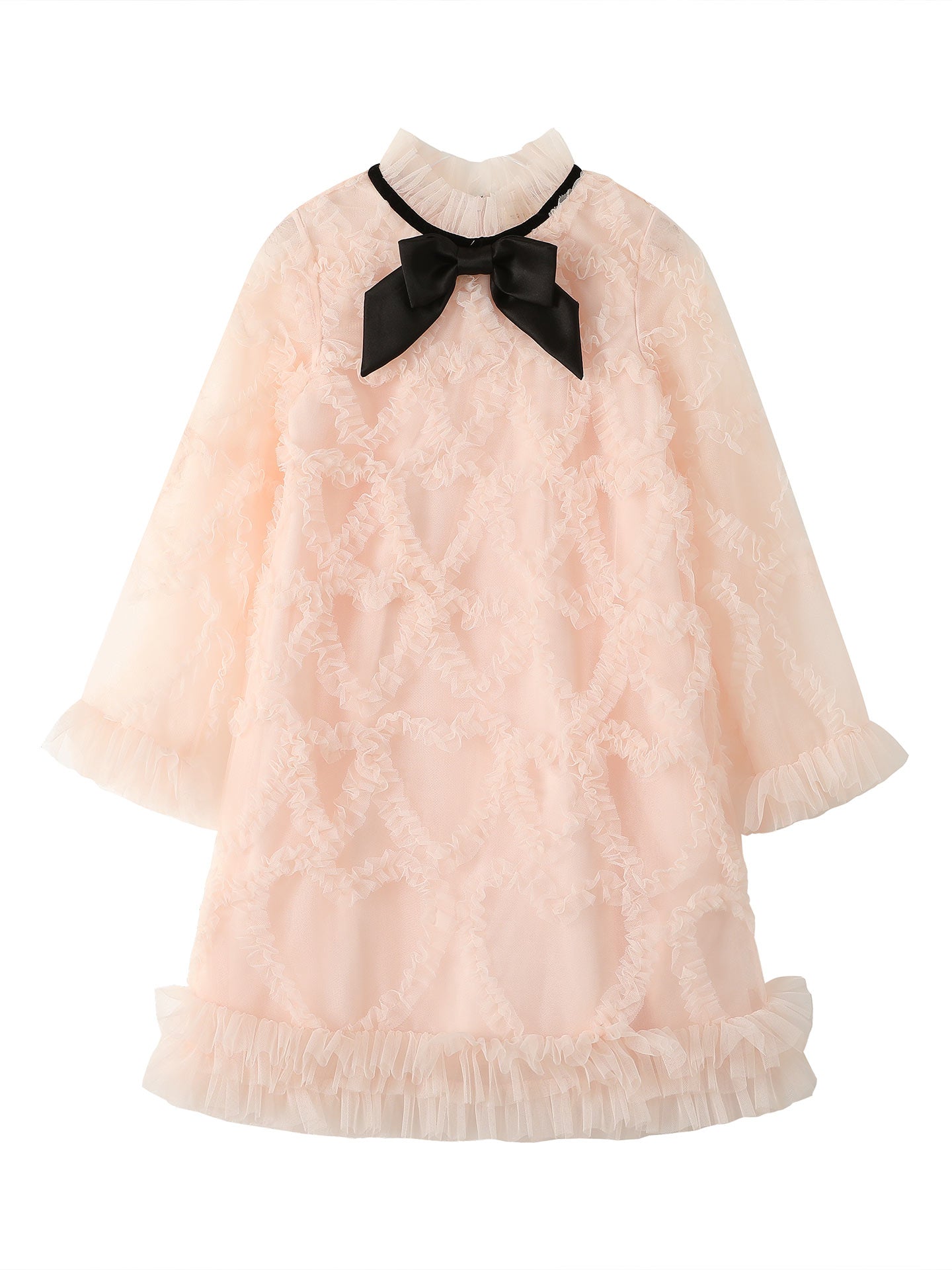 Black Velvet Bow detail on the Blush Velvet Bow Tulle Dress