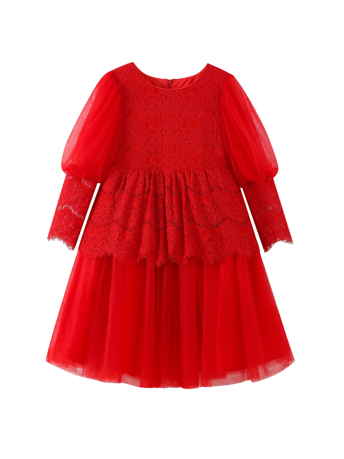 Front product view of the Scarlet Lace Ruffle Tulle Dress