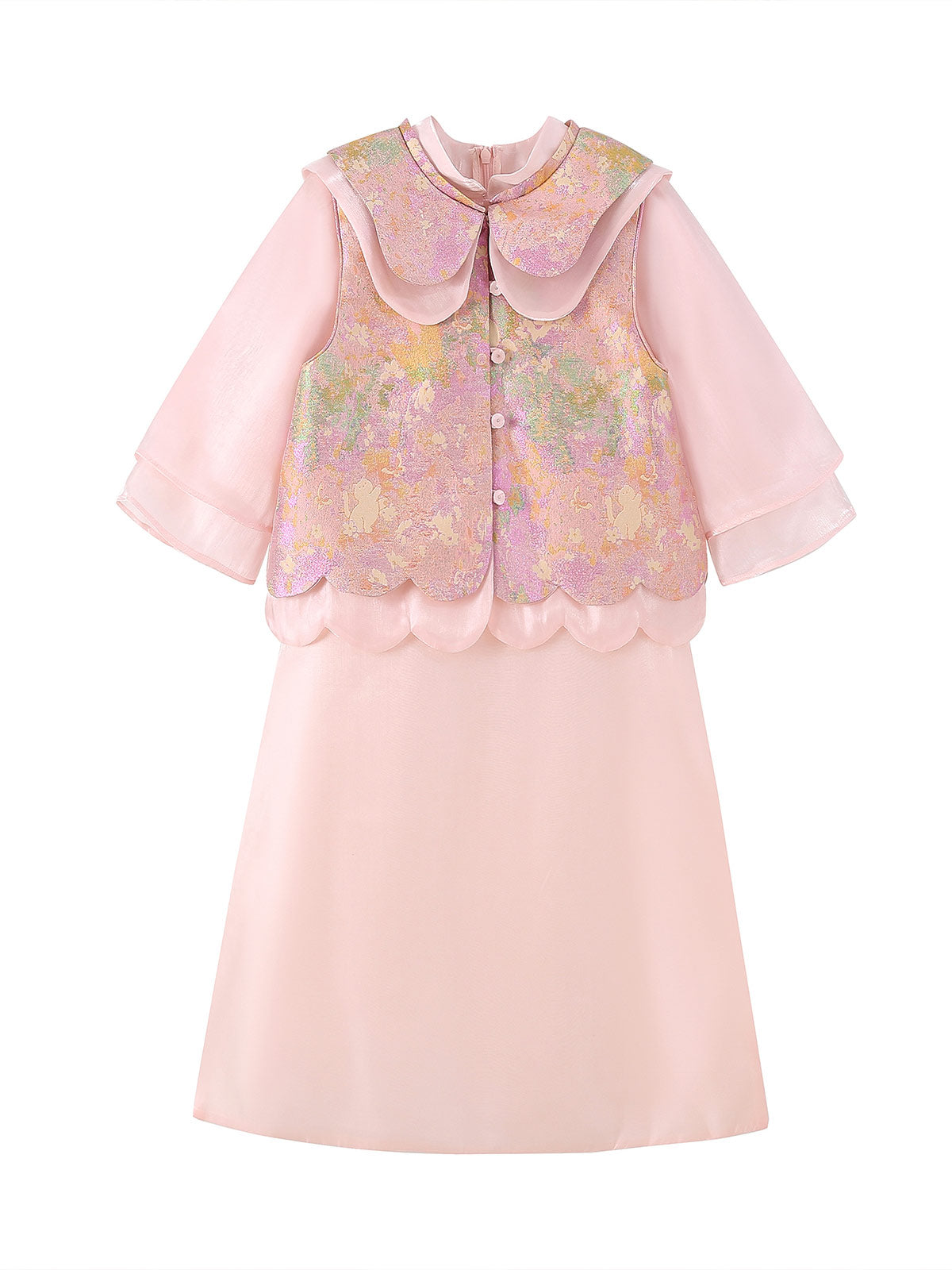 Front product view of the Blush Blossom Brocade Vest Set