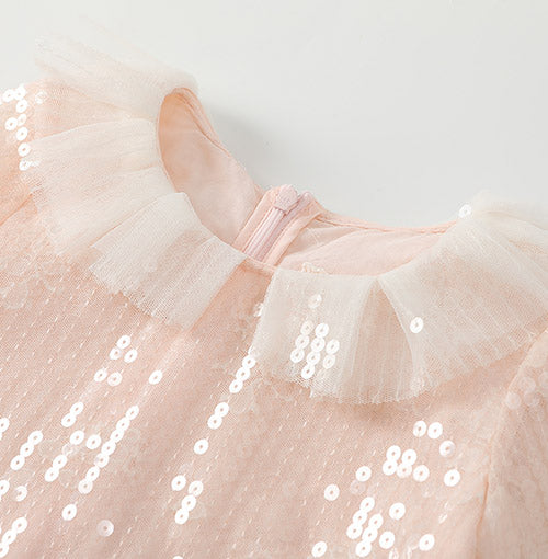 Lace Beneath Sequins detail on the Blush Lace Glow Shift Dress