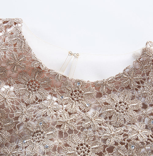 Elegant Long Lace Sleeves detail on the Champagne Lace Tulle Dress
