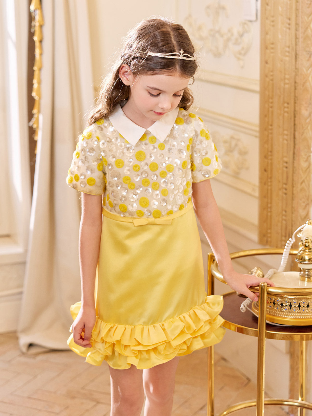 Yellow Sequin Ruffle Dress