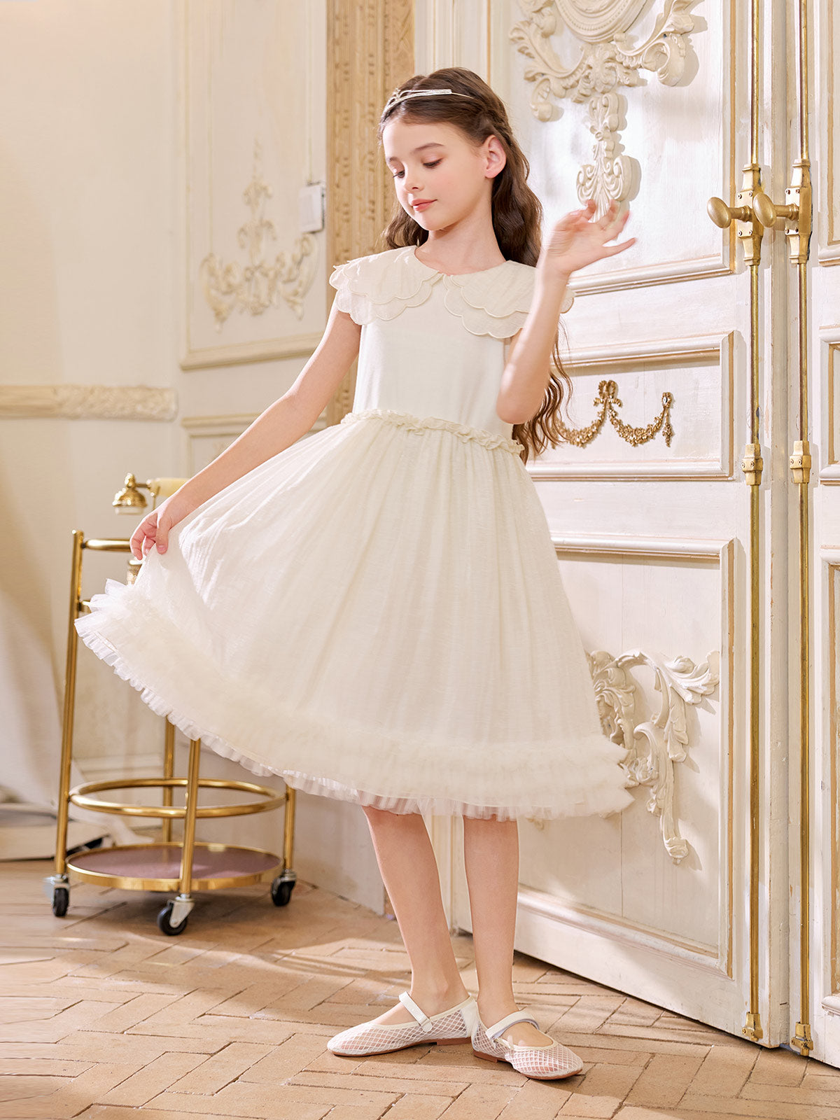 Ivory Scalloped Petal Collar Dress