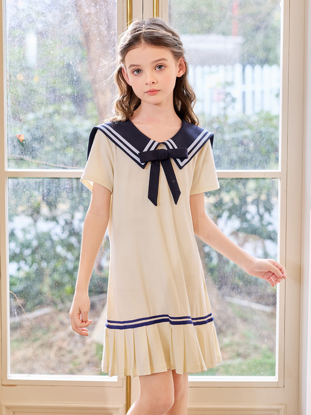 Nautical Sailor Collar Pleated Dress