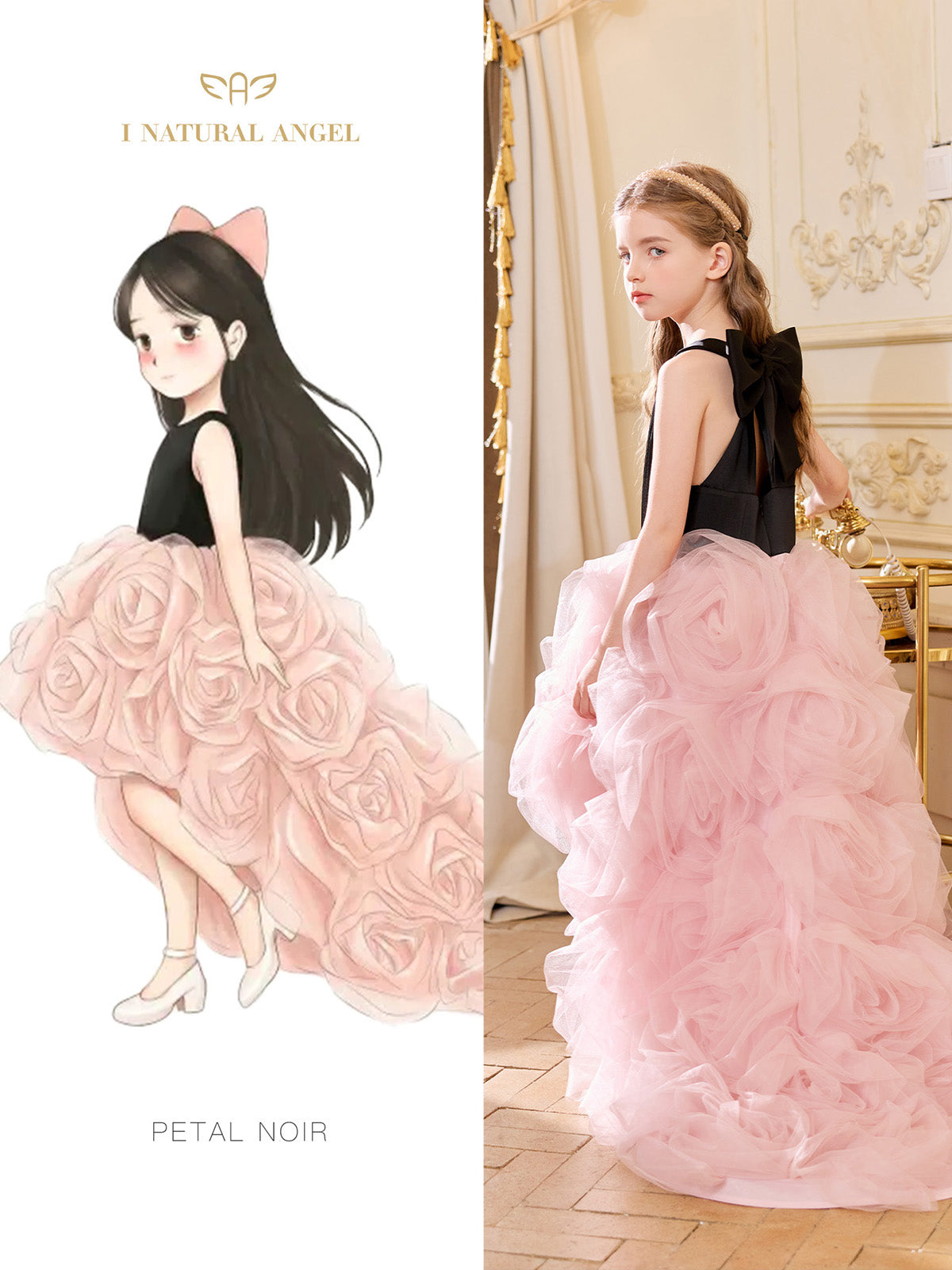 Contrast High Low Rose Gown