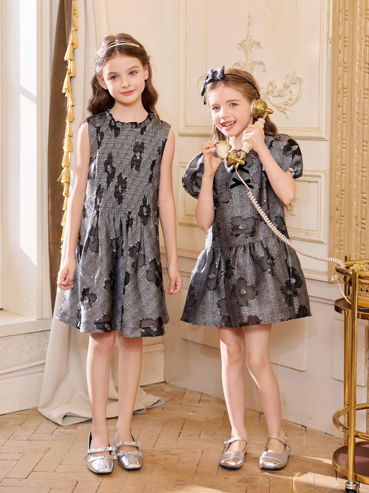 Noir Blossom Smocked Plaid Dress