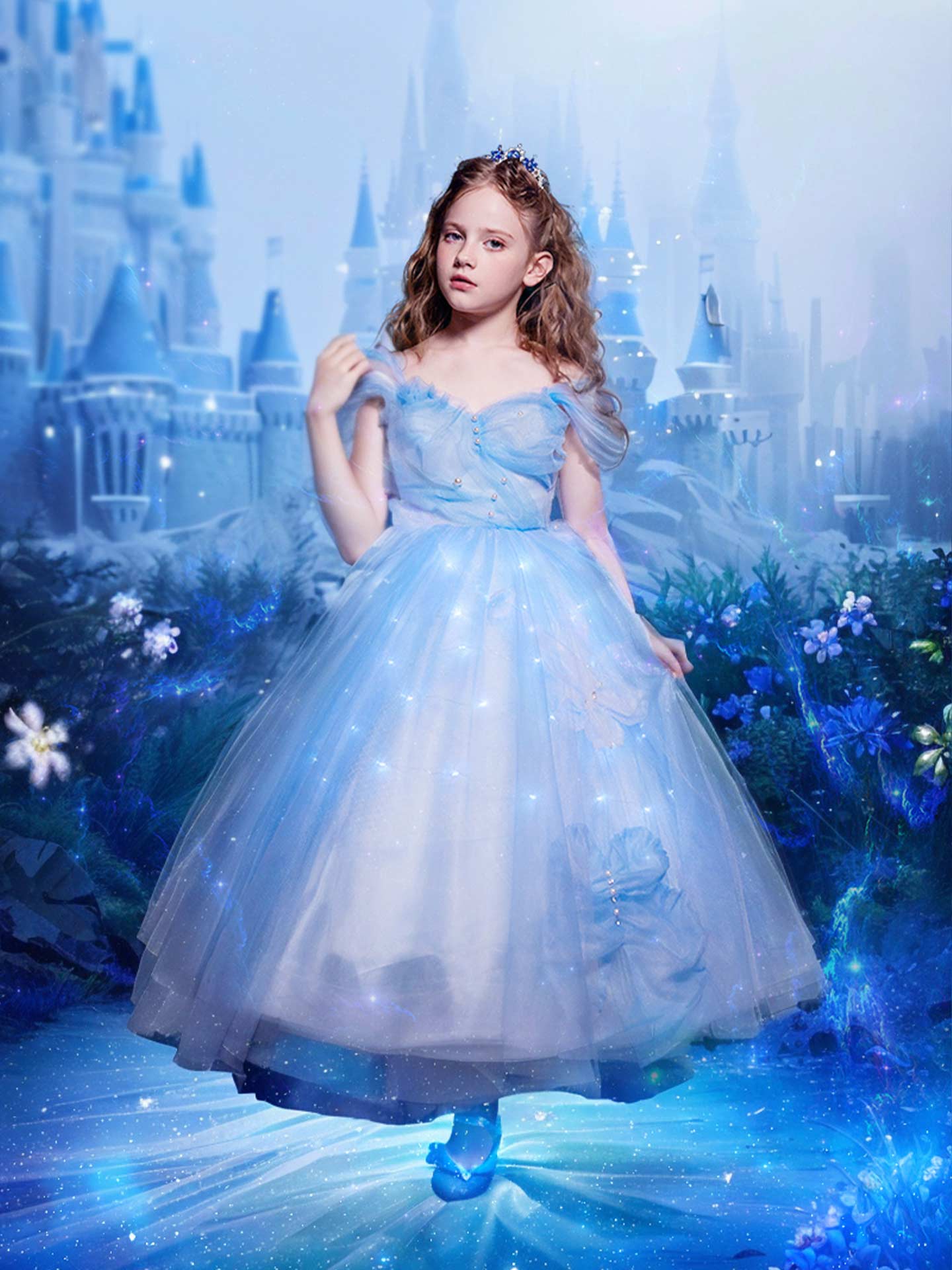 Girls Blue LED Light Up Princess Dress