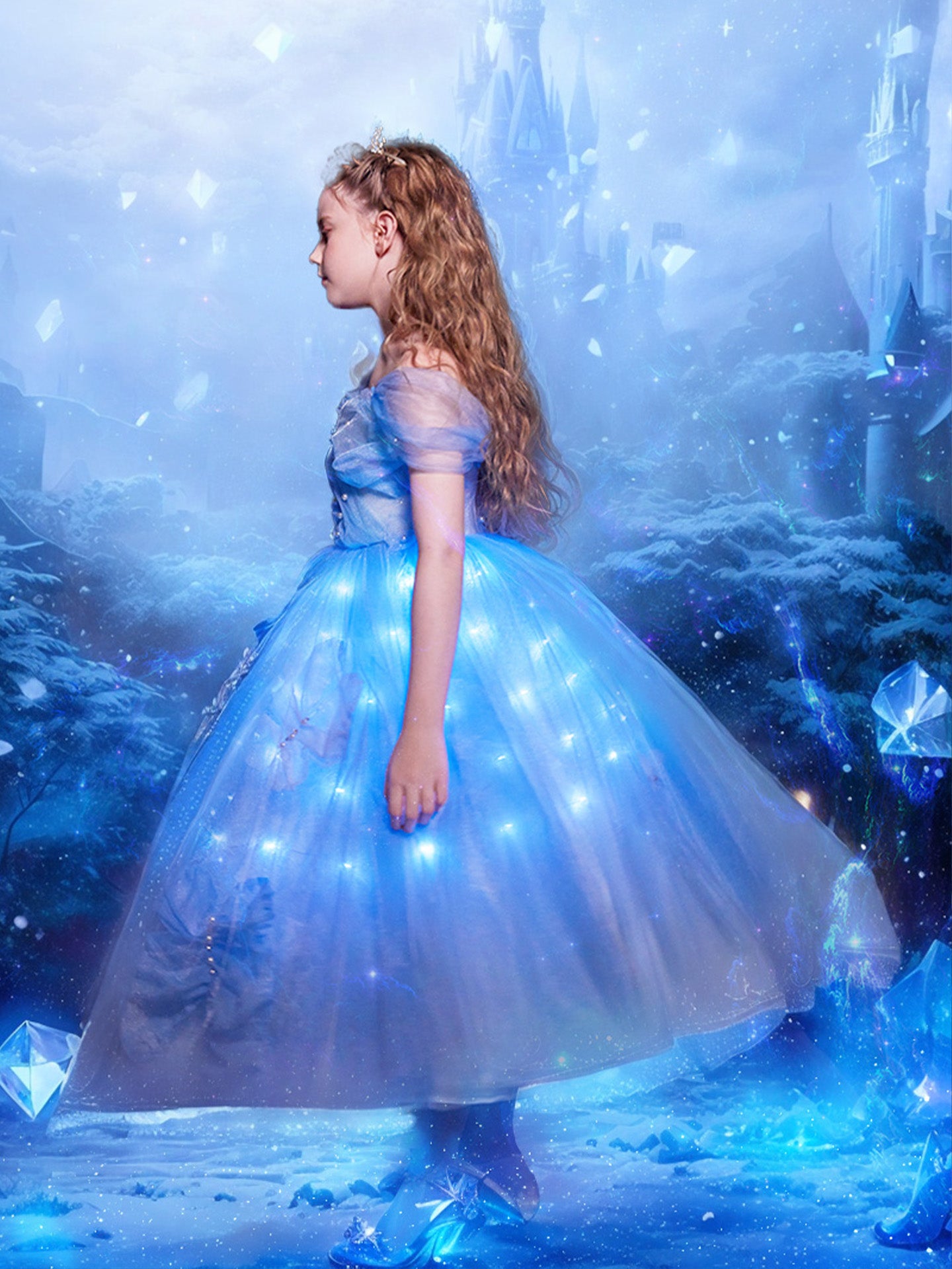 Girls Blue LED Light Up Princess Dress