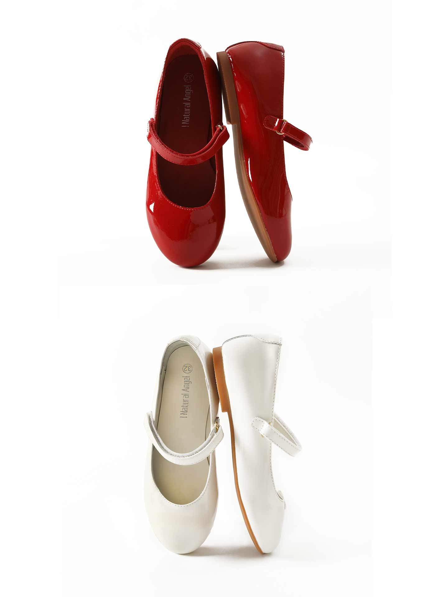 Classic Girls' Red White Leather Mary Janes