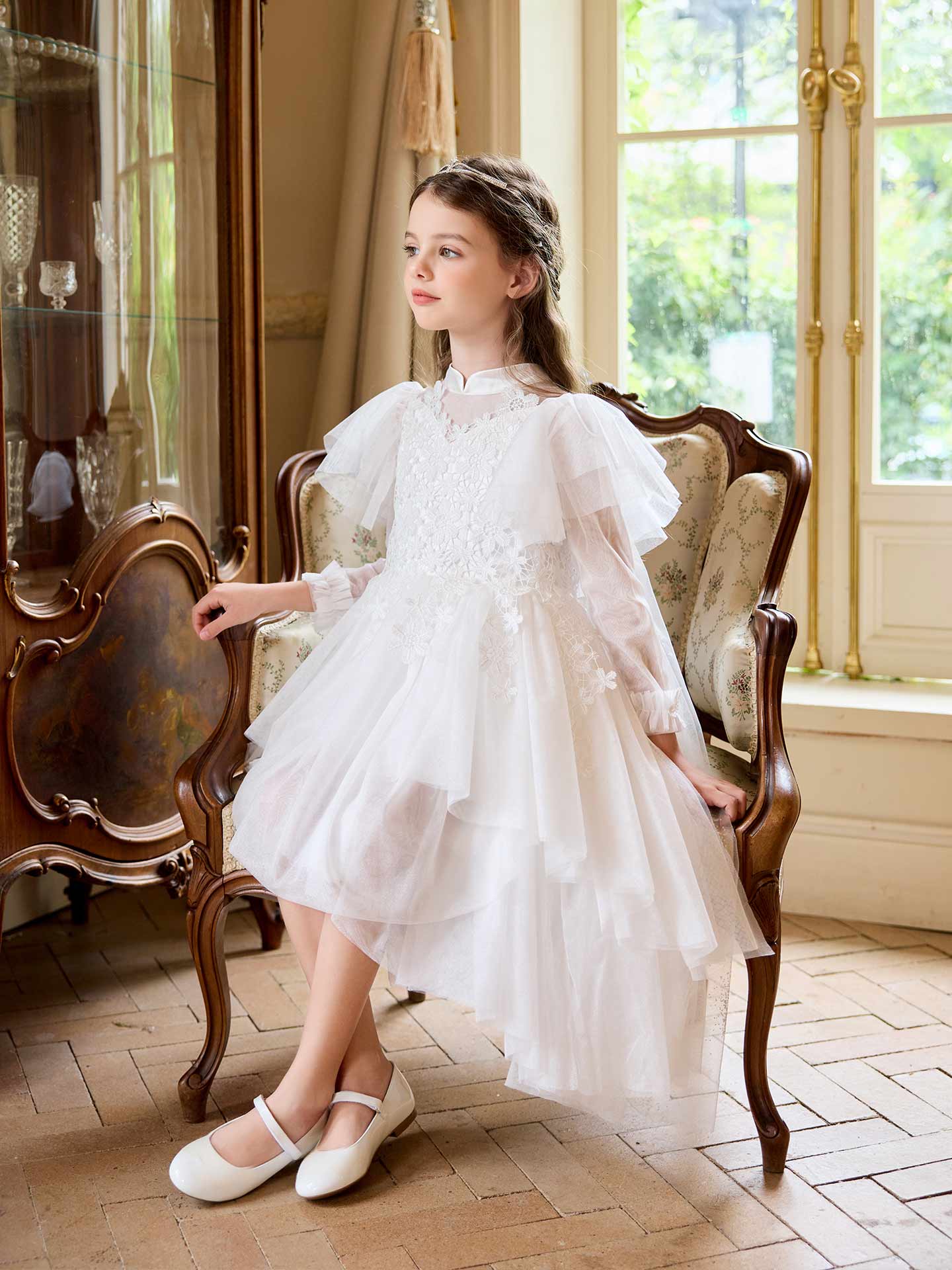 Classic Girls' Red White Leather Mary Janes