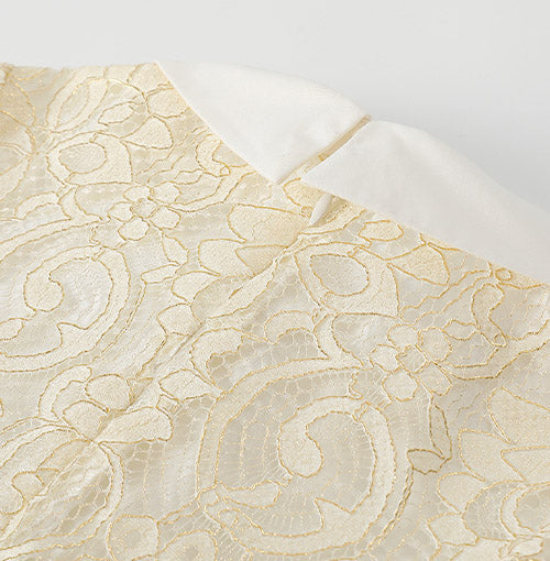 Scalloped Eyelash Edges detail on the Ivory Gilt Lace Collar Dress