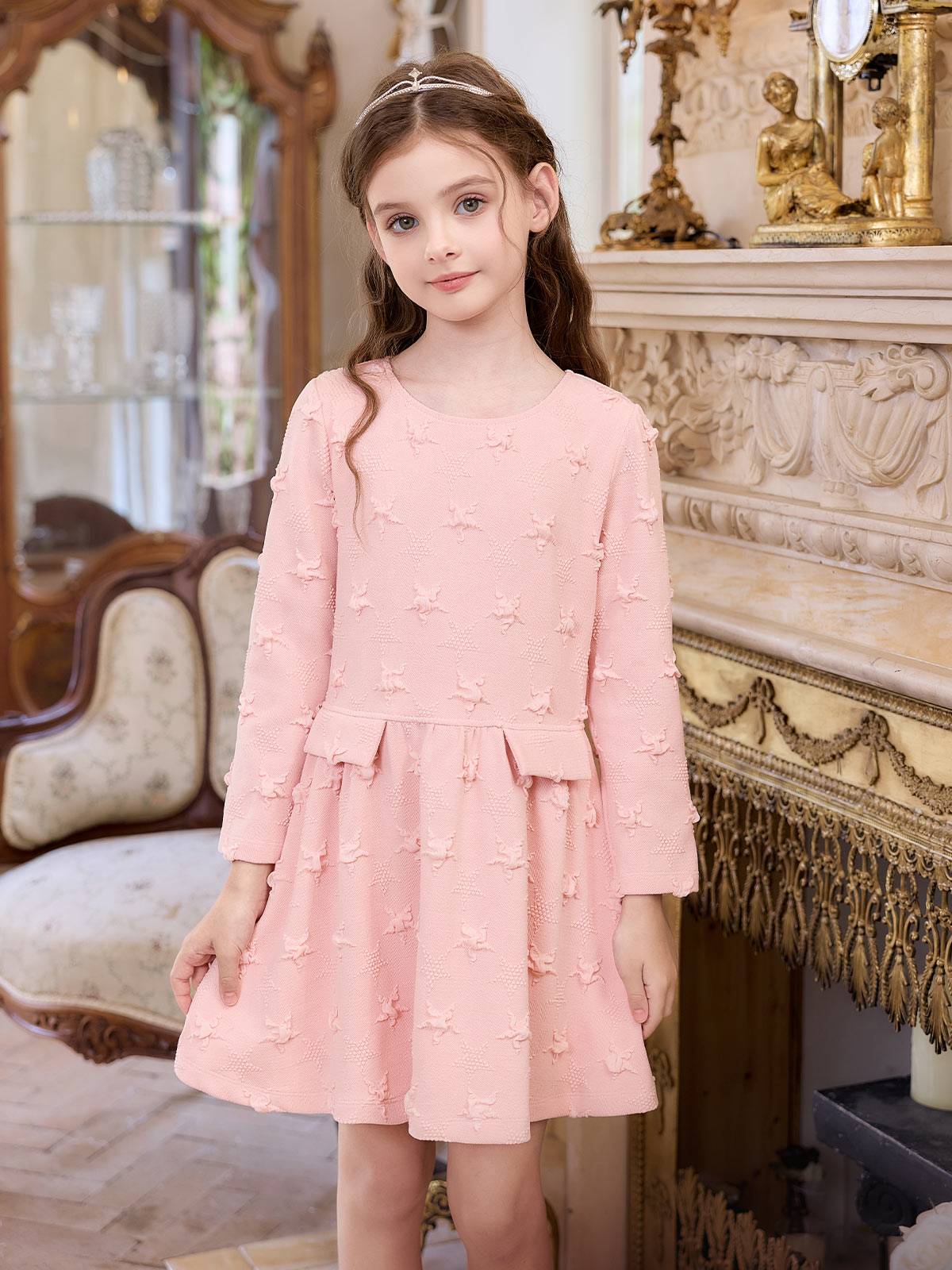 Girl wearing the Blush Star Jacquard Dress