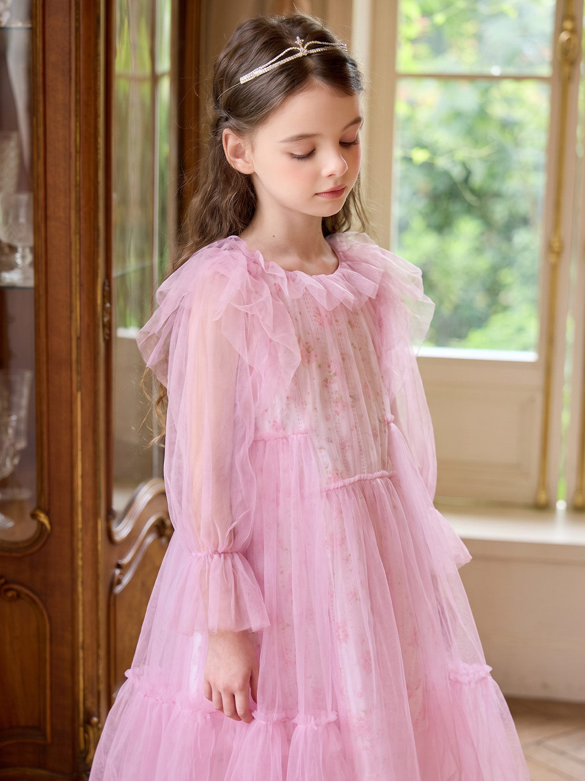 Full-length model view of the Blush Garden Tulle Dress