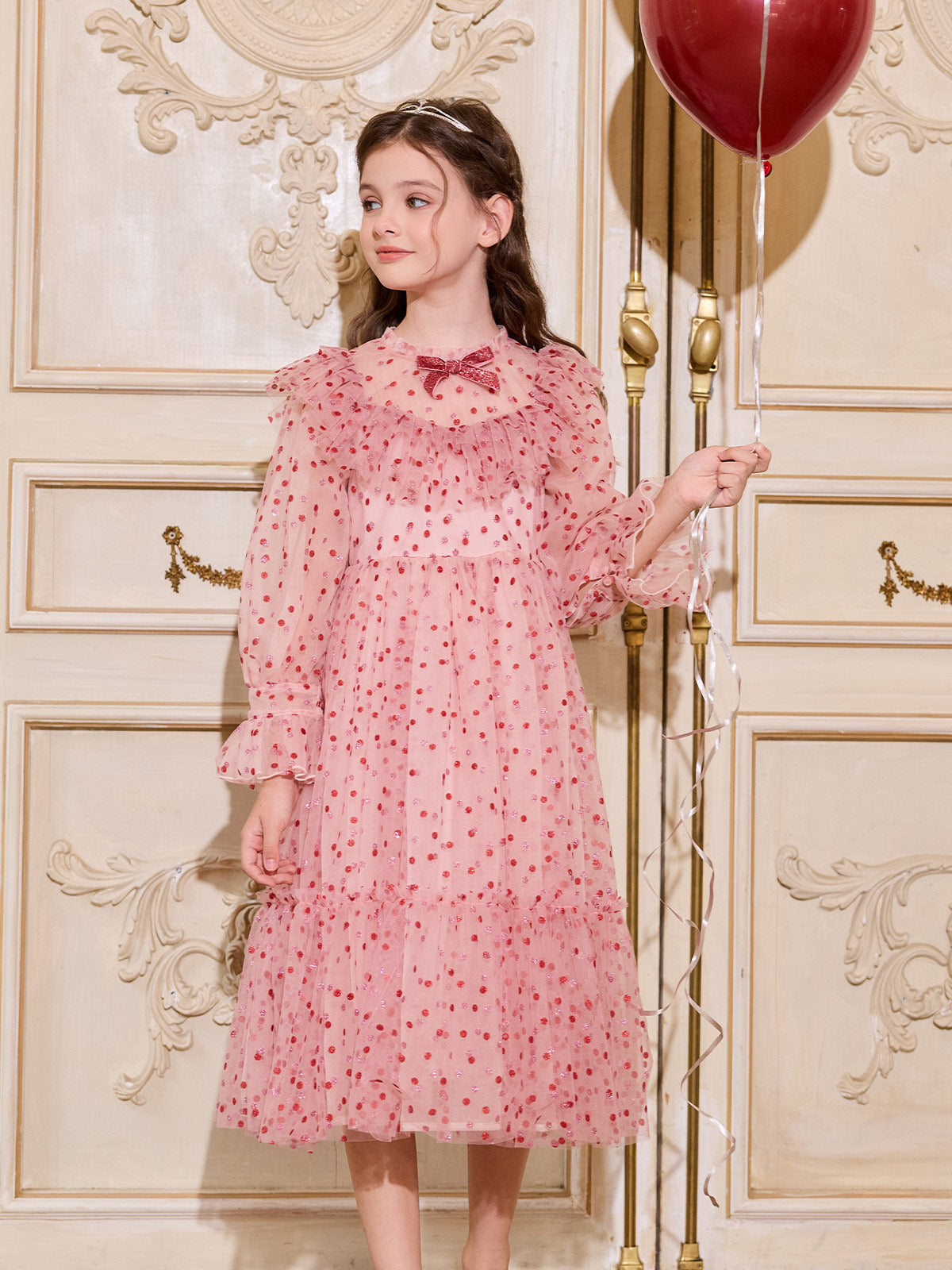Full-length styling view of the Blush Ruby Sparkle Tulle Dress