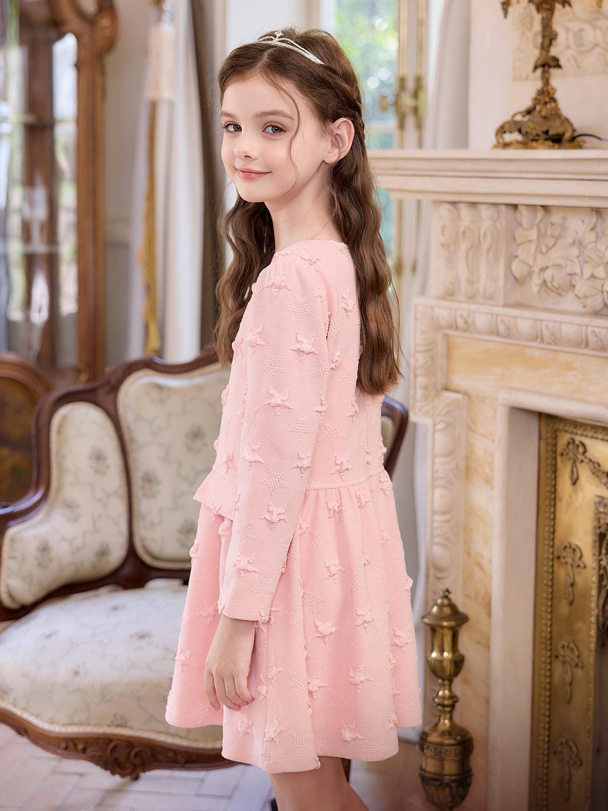 Side view of the Blush Star Jacquard Dress