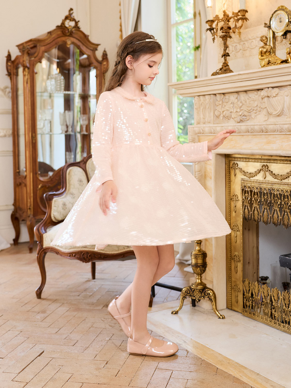 Side view of the Blush Rosy Spark Sequin Dress