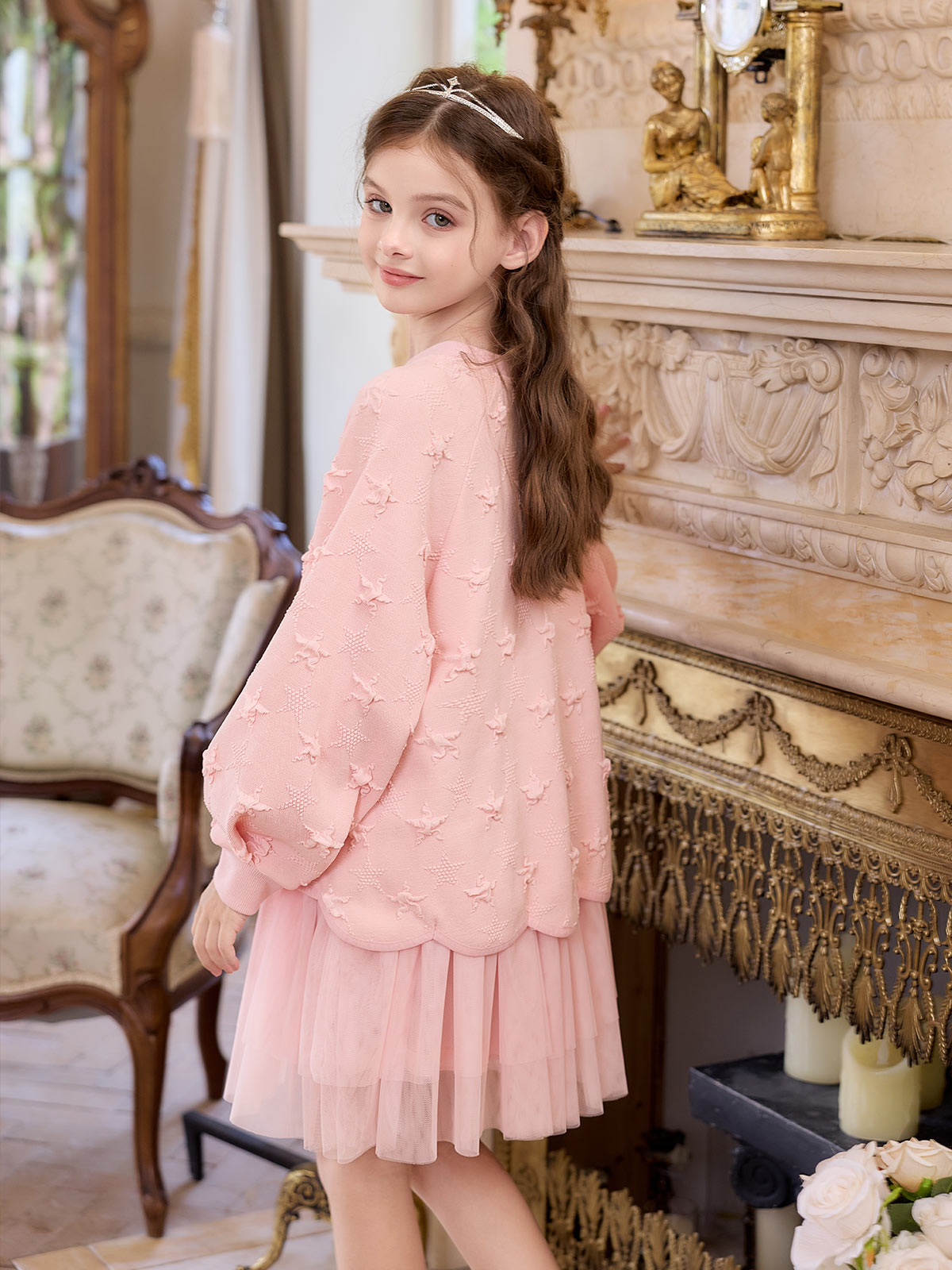 Side view of the Pink Star Tulle Layered Dress