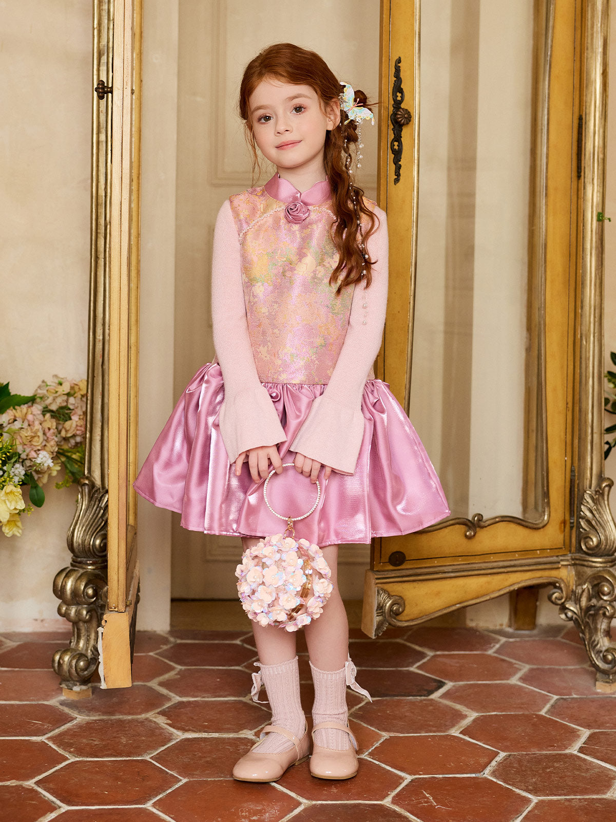 Movement view of the Lavender Peony Brocade Dress