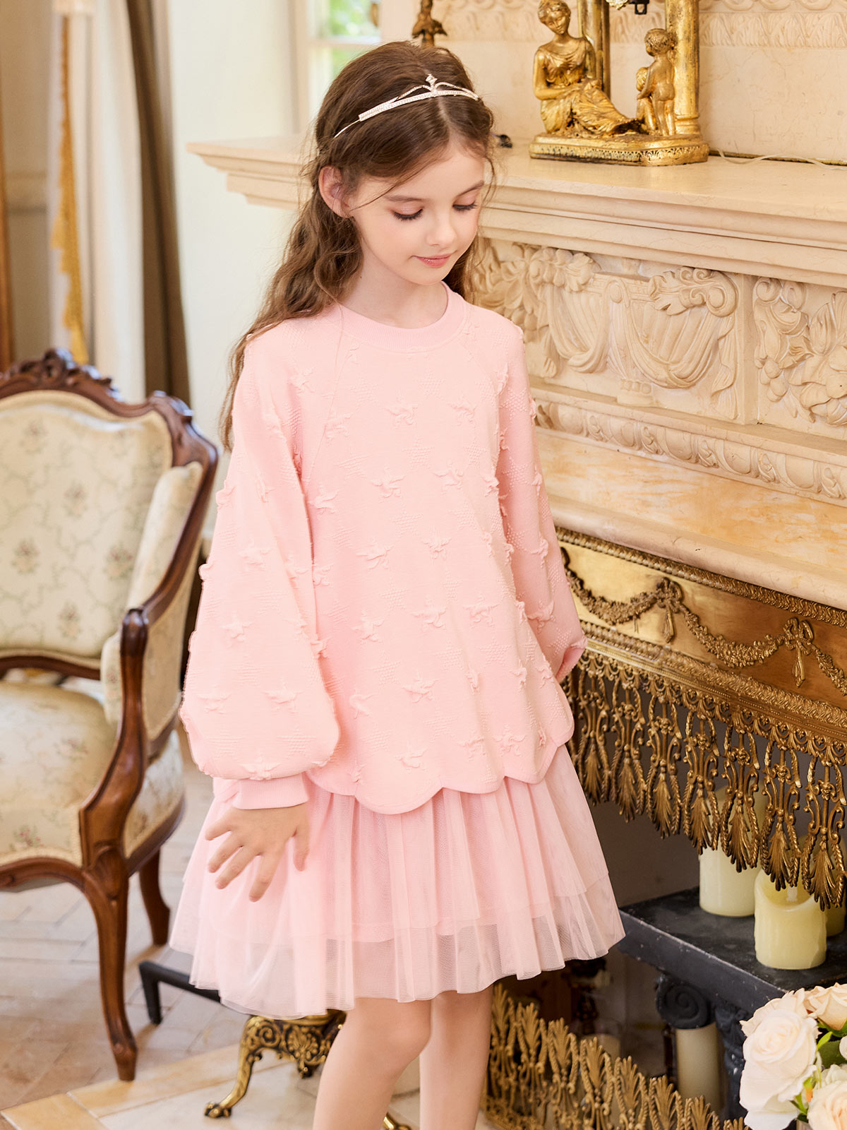 Close model view of the Pink Star Tulle Layered Dress