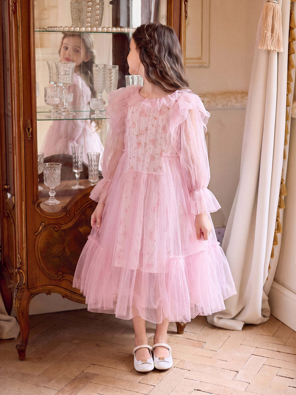 Close model view of the Blush Garden Tulle Dress