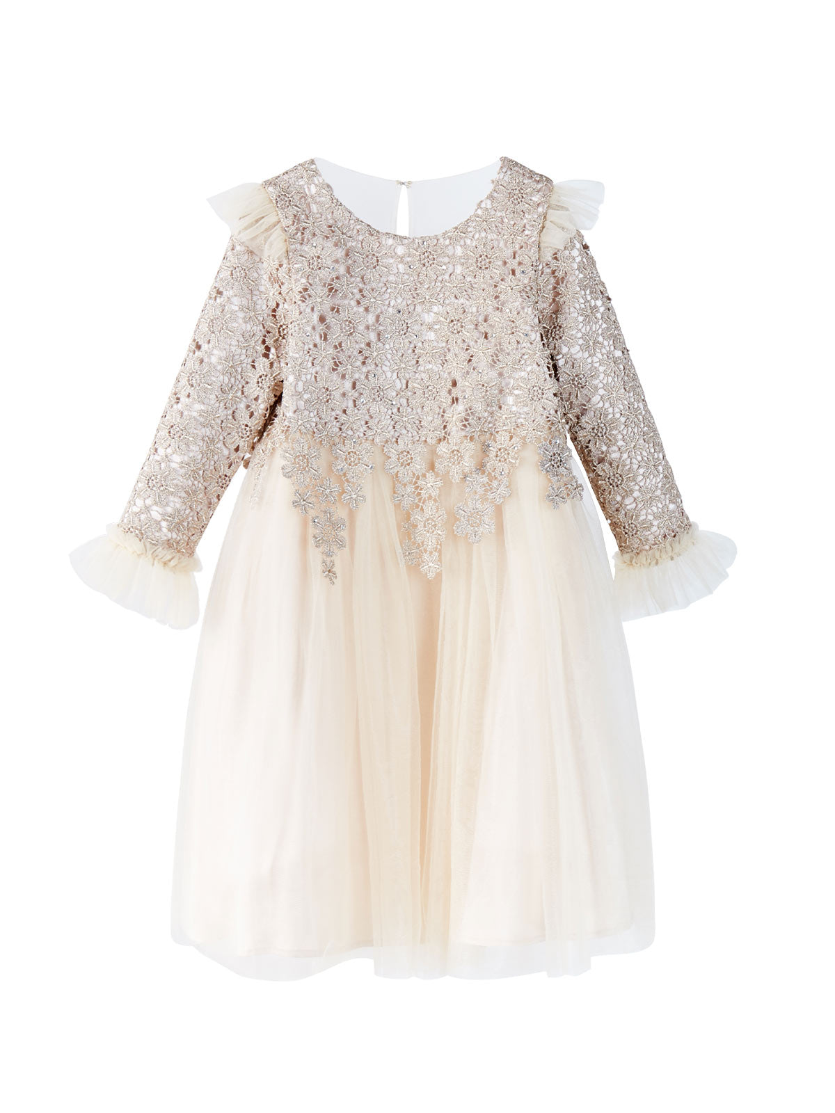 Front product view of the Champagne Lace Tulle Dress