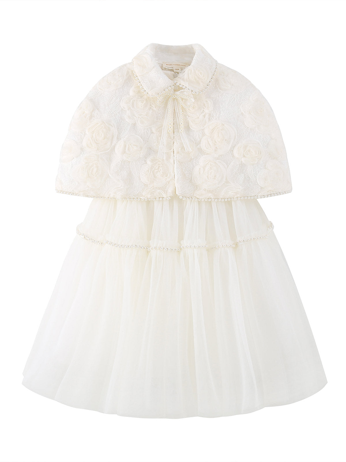 Front product view of the Ivory Rose Pearl Cape Dress Set