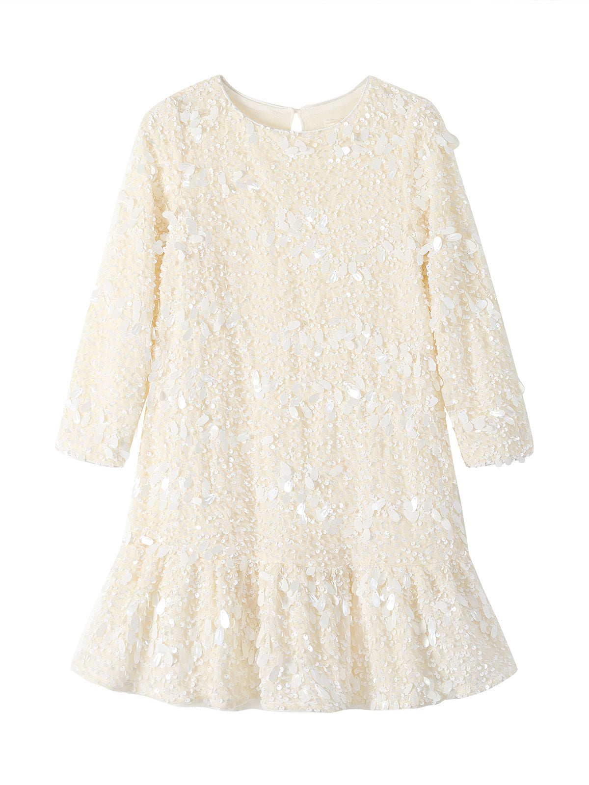 Front product view of the Ivory Sequin Flounce Dress