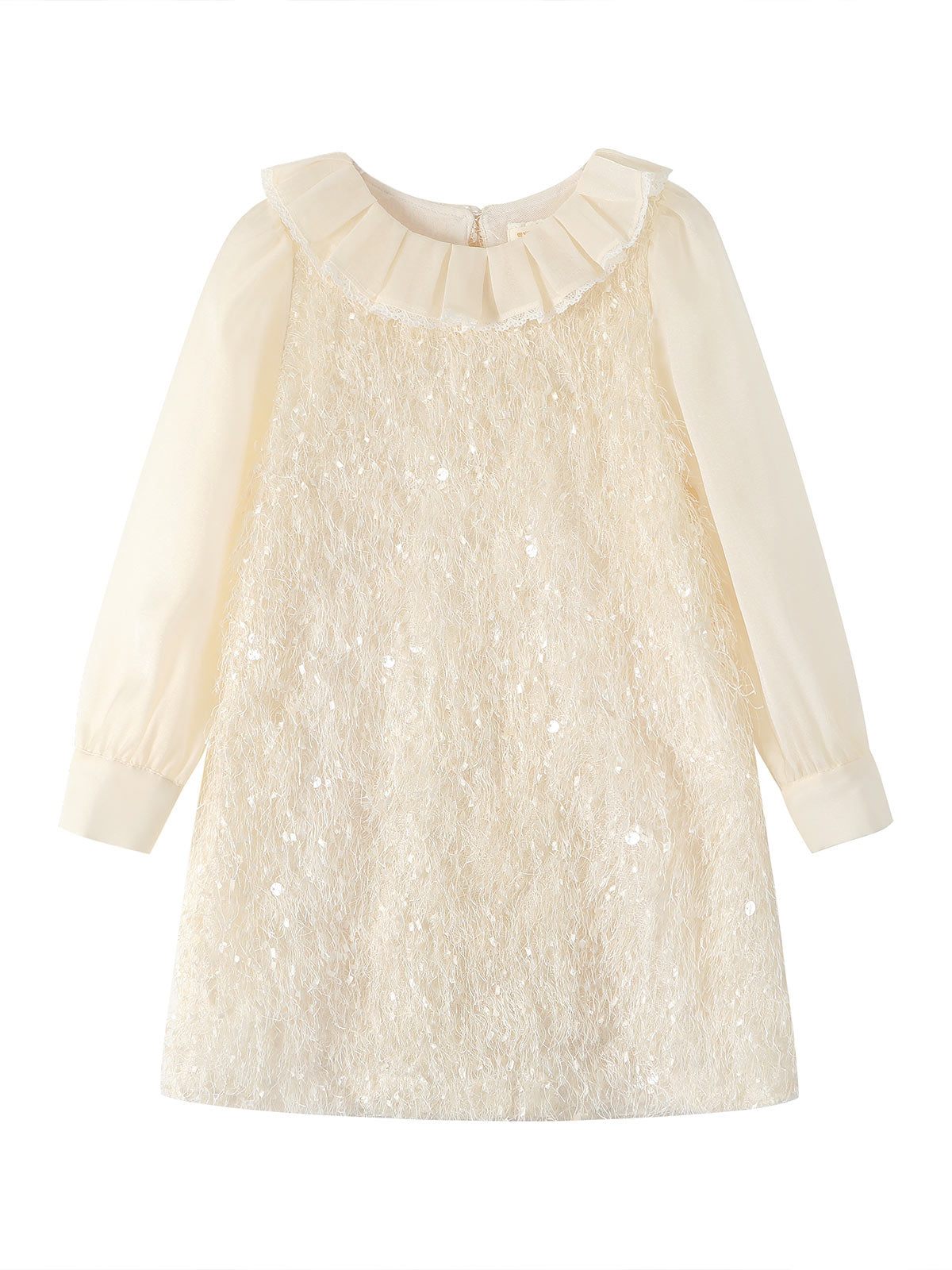 Fringe and Sequin Glow detail on the Ivory Fringe Glow Dress