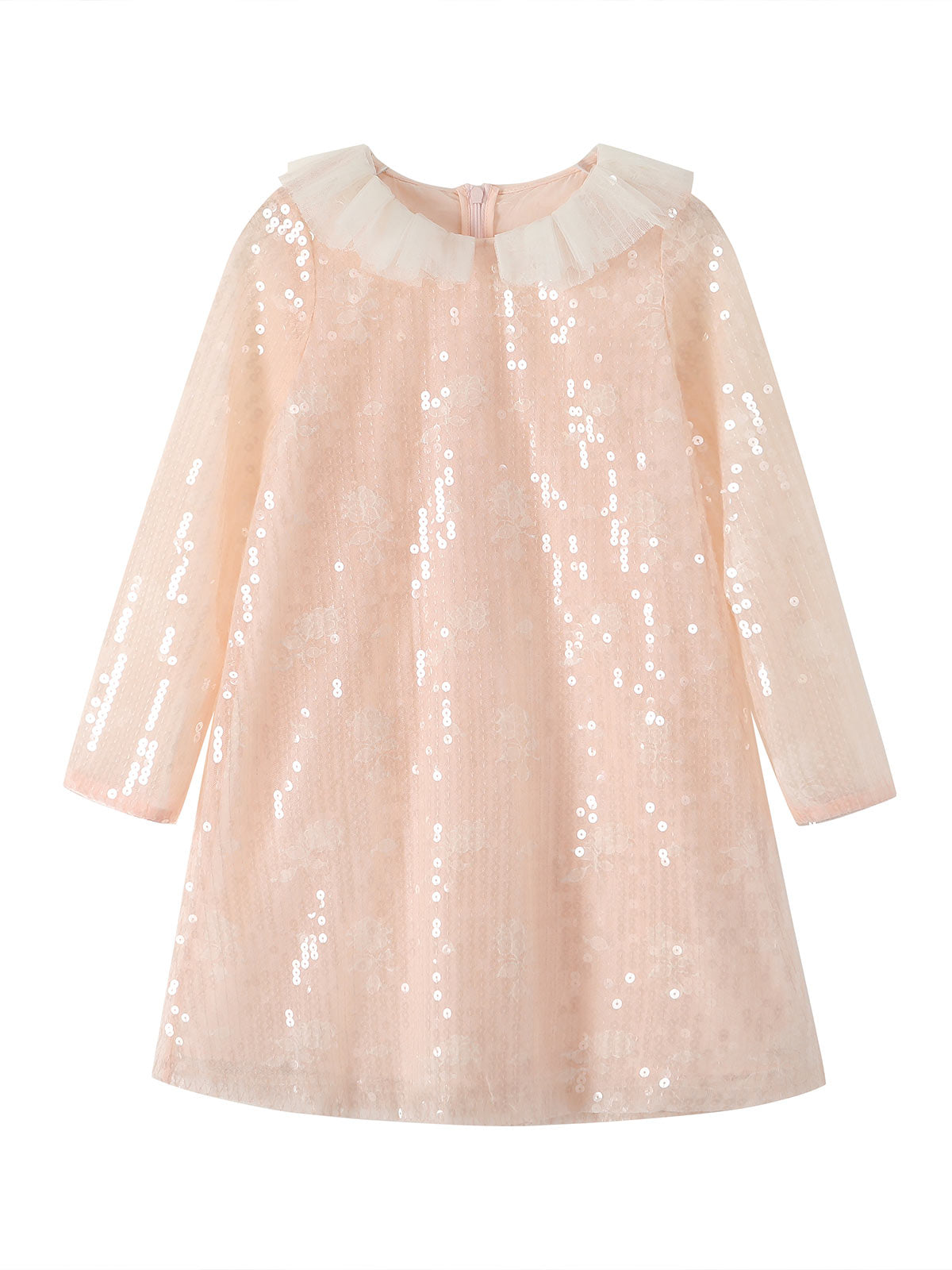 Embroidered Tulle Collar detail on the Blush Lace Glow Shift Dress