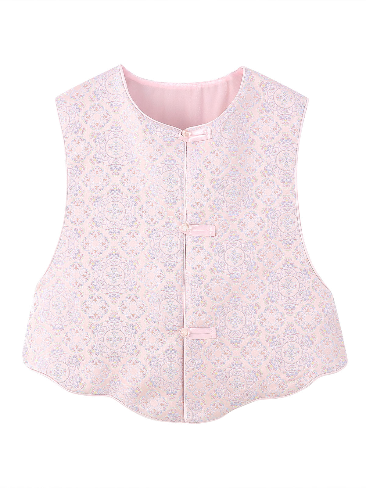 Front product view of the blush brocade vest