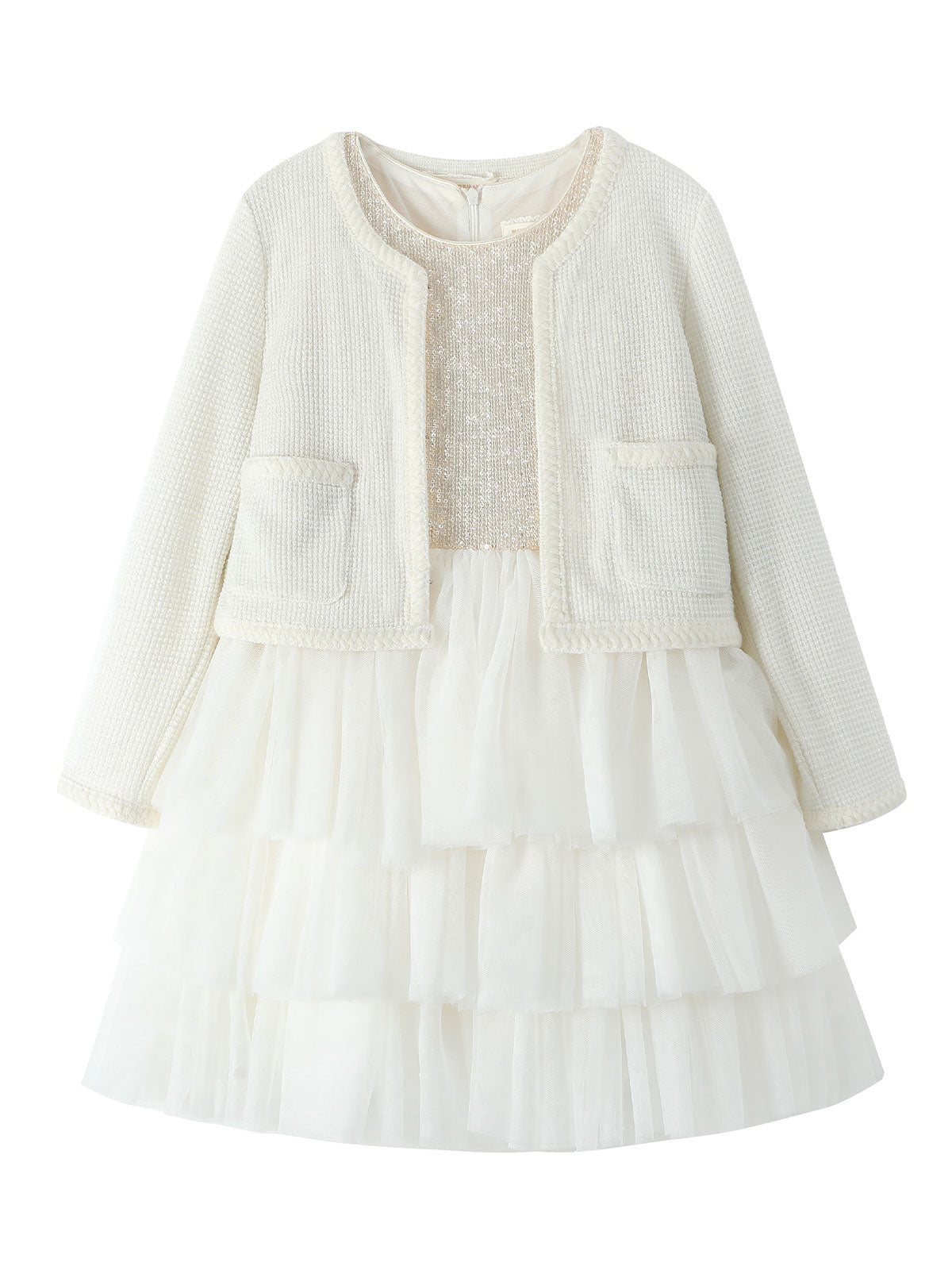 Front product view of the Ivory Plaid Veil Tulle Dress Set