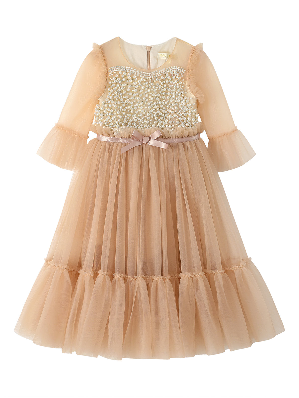 Front product view of the Apricot Pearl Convertible Tulle Dress