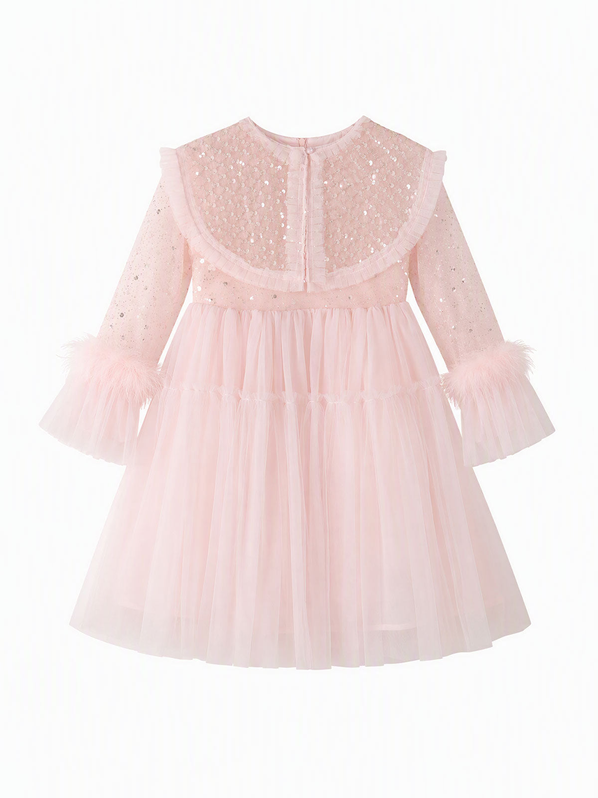 Front product view of the Blush Sequin Cape Tulle Dress
