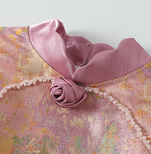 Rose petal stand collar and pearl-style bead trim