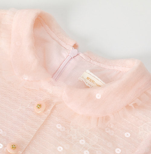 Soft Ruffled Collar detail on the Blush Rosy Spark Sequin Dress