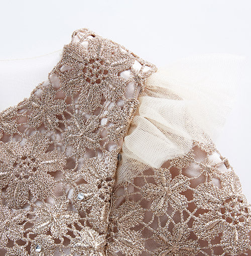 Soft Layered Tulle detail on the Champagne Lace Tulle Dress