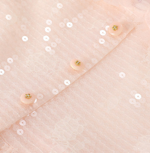 Jewel-Like Button Accents detail on the Blush Rosy Spark Sequin Dress
