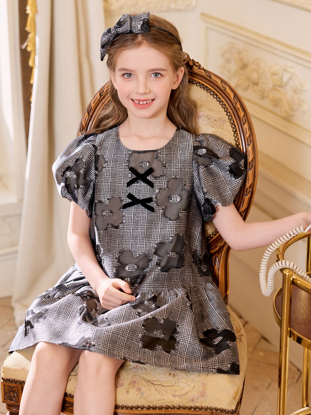 Vintage Plaid Flocking Dress
