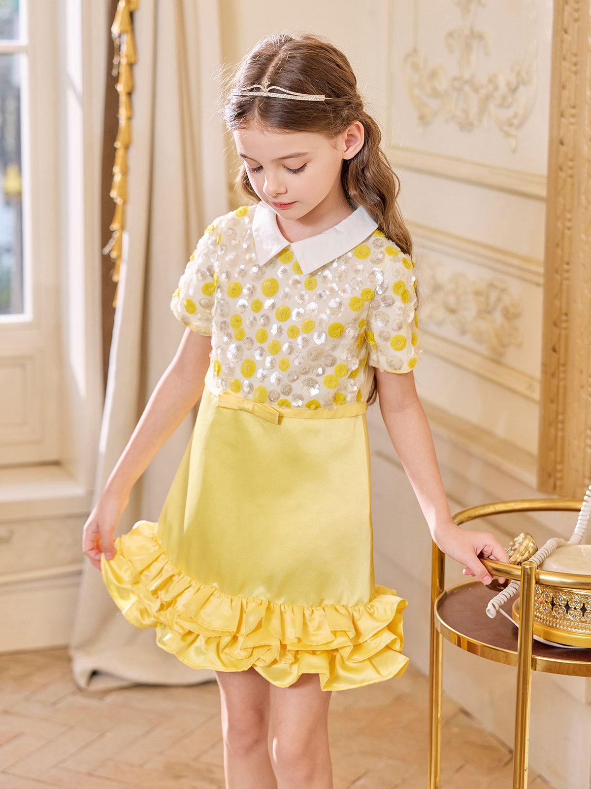 Yellow Sequin Ruffle Dress