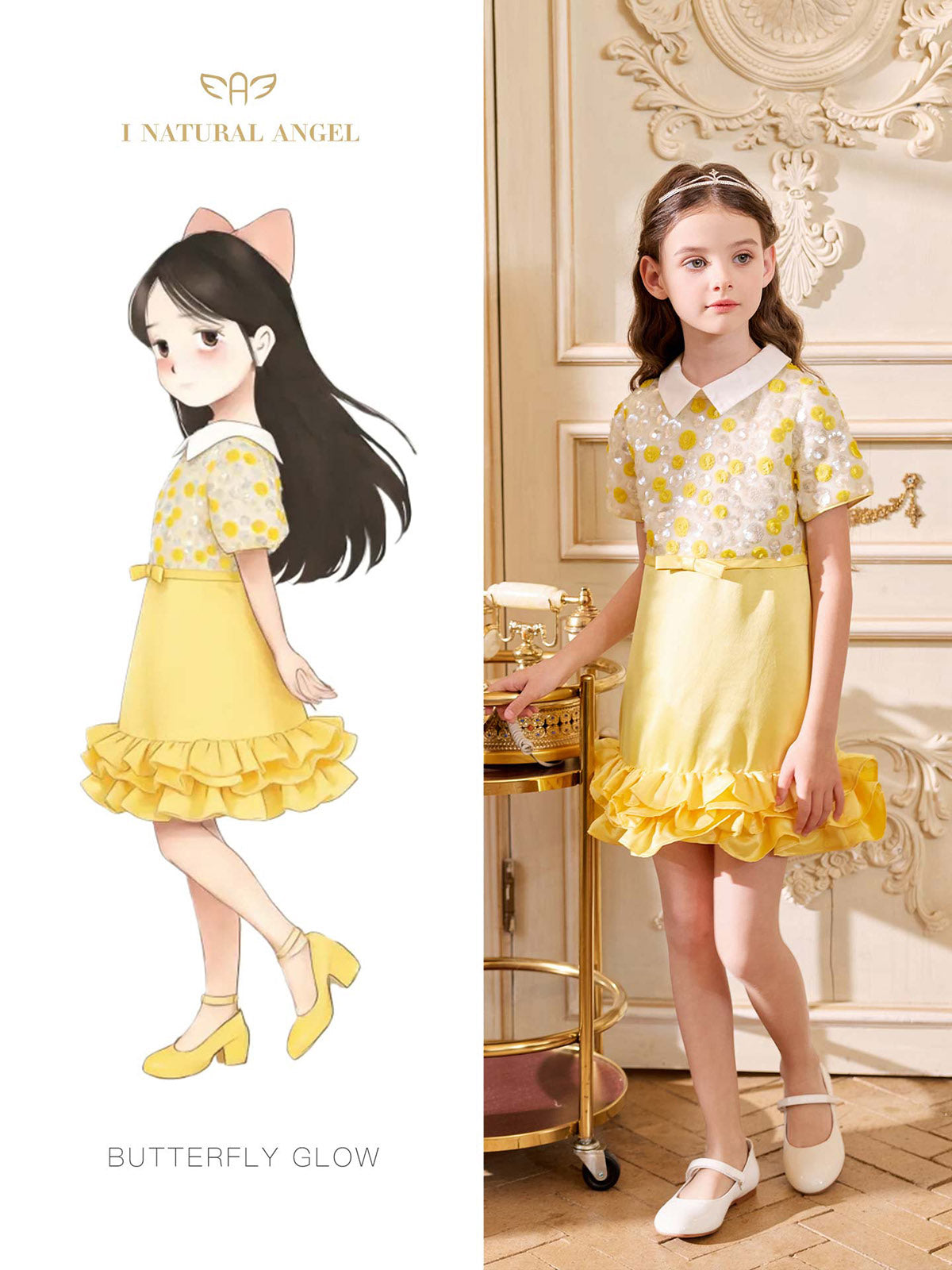 Yellow Sequin Ruffle Dress
