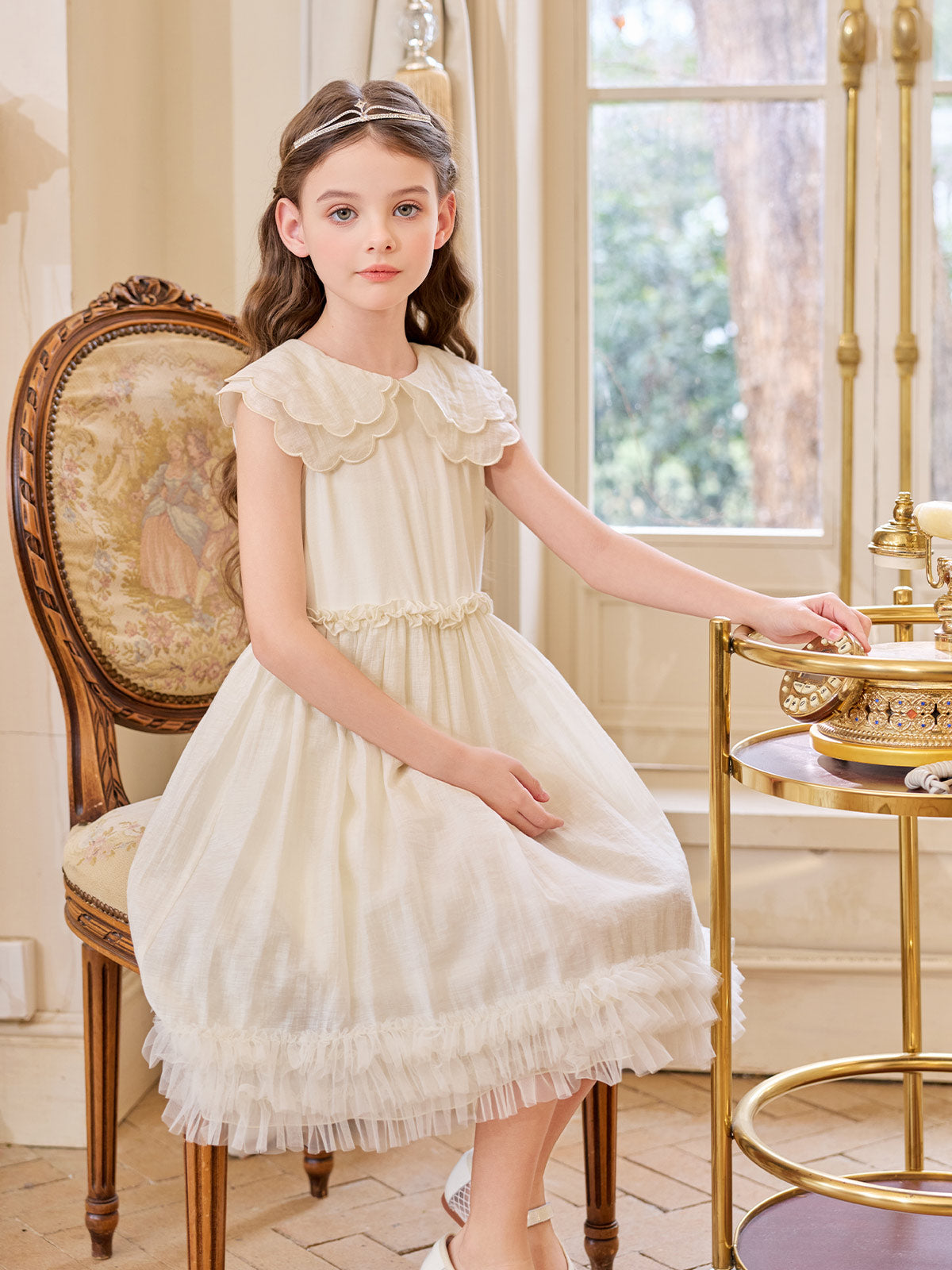 Ivory Scalloped Petal Collar Dress