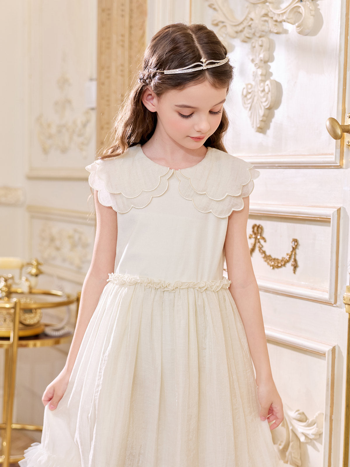 Ivory Scalloped Petal Collar Dress
