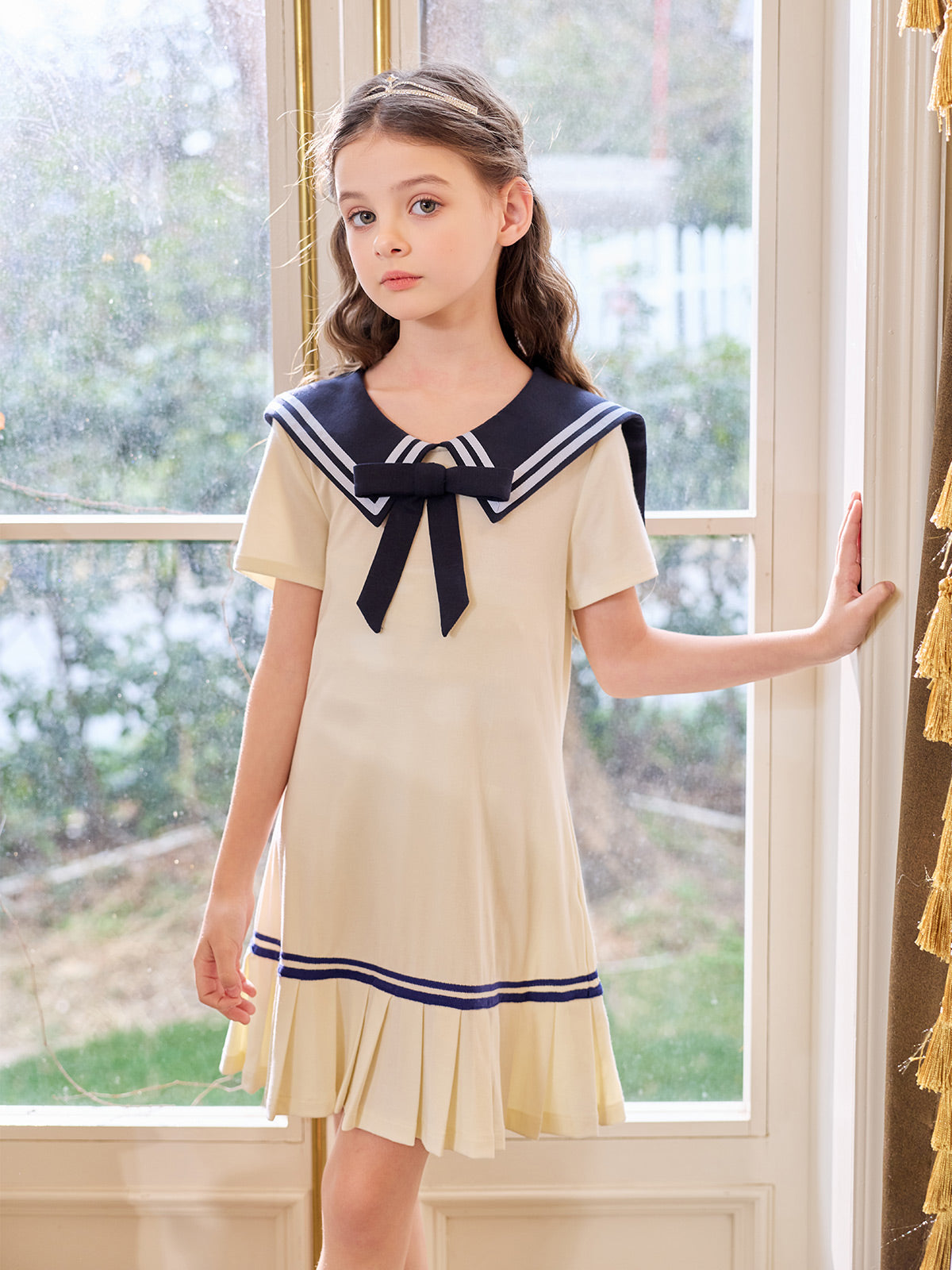 Nautical Sailor Collar Pleated Dress